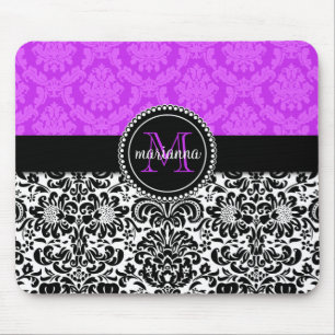 Elegant Purple Black Damask Personalized Mouse Pad