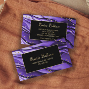 Elegant Purple Black Gold Glitter Wedding Planner Business Card
