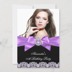 Elegant Purple Black Jewel Photo Birthday Party Invitation