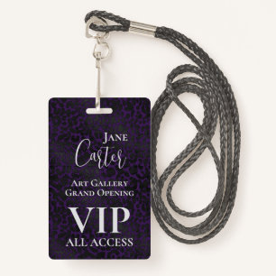 Elegant Purple Black Leopard VIP All Access Pass Badge