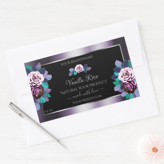 Elegant Purple Black Product Label Flourish Floral (Envelope)