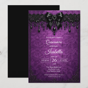 Elegant Purple Black Quinceañera Invitation