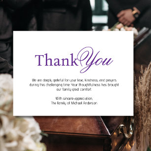 Elegant Purple Black Traditional Sympathy Funeral Thank You Card