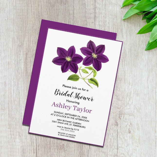 Elegant purple blossom boho floral Bridal Shower Invitation (Creator Uploaded)