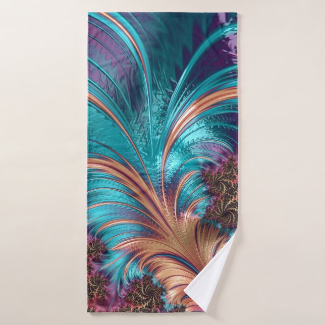 Elegant Purple Blue Abstract Feather Pattern Bath Towel Set (Bath Towel)