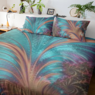 Elegant Purple Blue Abstract Feather Pattern Bed Duvet Cover
