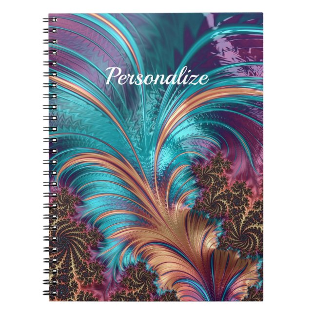 Elegant Purple Blue Abstract Feather Personalize Notebook (Front)
