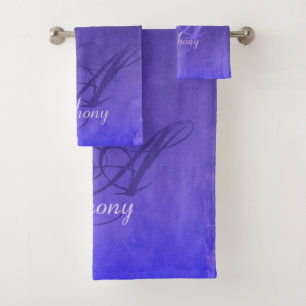 Elegant Purple Blue Black rustic monogram Bath Towel Set