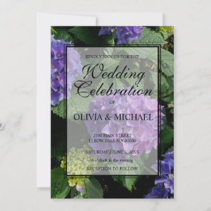 Elegant purple blue floral hydrangea Wedding Invitation