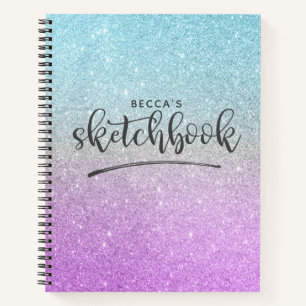Elegant Purple Blue Glitter Ombre Sketchbook Notebook