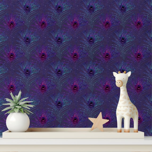 Elegant Purple Blue Glitter Peacock Feathers Chic Wallpaper (Creator Uploaded)