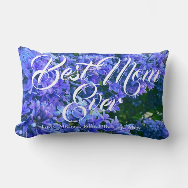 Elegant purple blue lilacs personalize best mom  lumbar pillow (Front)