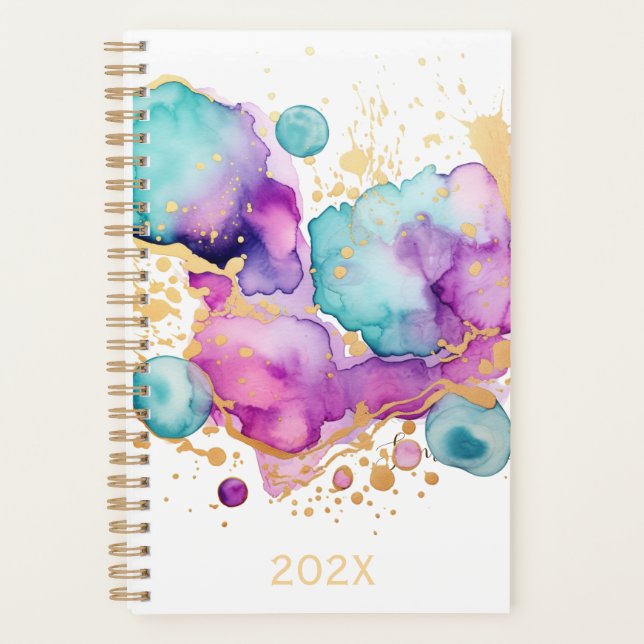 Elegant Purple Blue Magenta Gold 2024 Planner (Front)