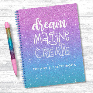 .Elegant Purple Blue Ombre Glitter Sketchbook Notebook