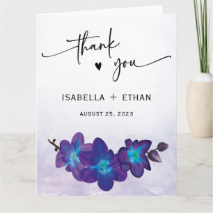 Elegant Purple Blue Orchid  Wedding Thank You  Card