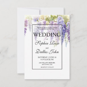 Elegant purple blue watercolor wisteria wedding invitation