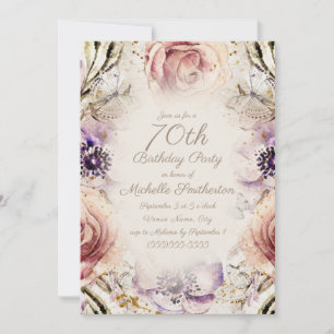 Elegant Purple Blush Pink Script 70th Birthday Invitation