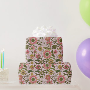 Elegant Purple Boho Flowers on Pink Wrapping Paper