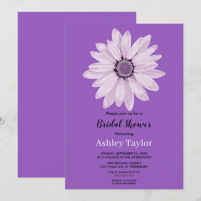Elegant purple boho rose fall floral Bridal Shower Invitation (Front/Back)