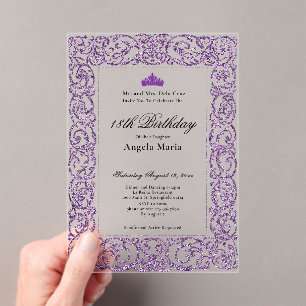 Elegant Purple Border 18th Birthday Debut Acrylic Invitations