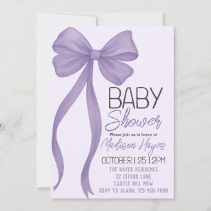 Elegant Purple Bow Baby Shower Invitation