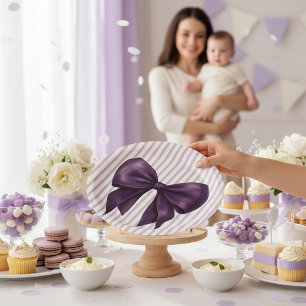Elegant Purple Bow Baby Shower Paper Plate
