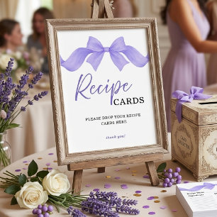Elegant Purple Bow Recipe Cards Bridal Shower Sign