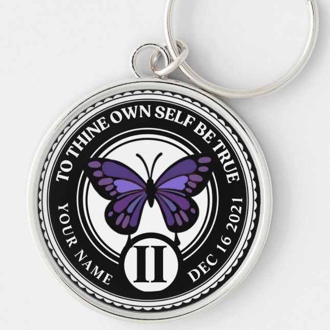 Elegant Purple Butterfly 12-Step NA AA Coin Keychain (Front)