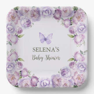 Elegant Purple Butterfly Baby Shower  Paper Plate