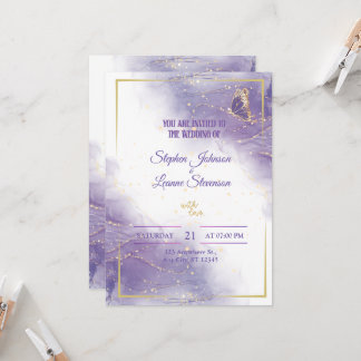 Elegant Purple Butterfly Golden Wedding Invitation