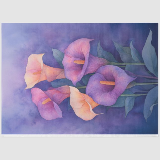 Elegant Purple Calla Lilies Decoupage Tissue Paper (Front)
