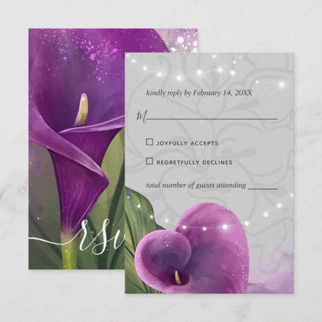 Elegant Purple Calla Lily Floral Watercolor RSVP Card (Front/Back)