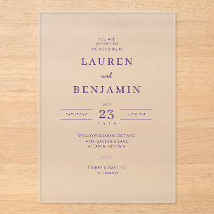 Elegant Purple Calligraphy Acrylic Invitations