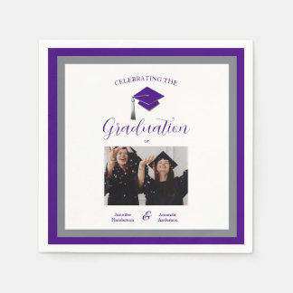 Elegant purple caps graduation  2 photo  napkin