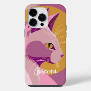 Elegant Purple Cat Print iPhone 14 Pro Max Case