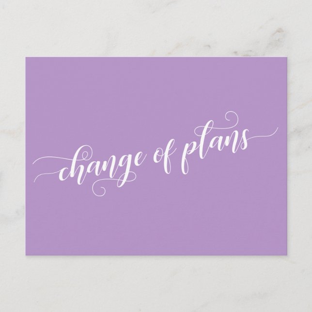 Elegant Purple Change of Plans Postponed Wedding Postcard (Front)