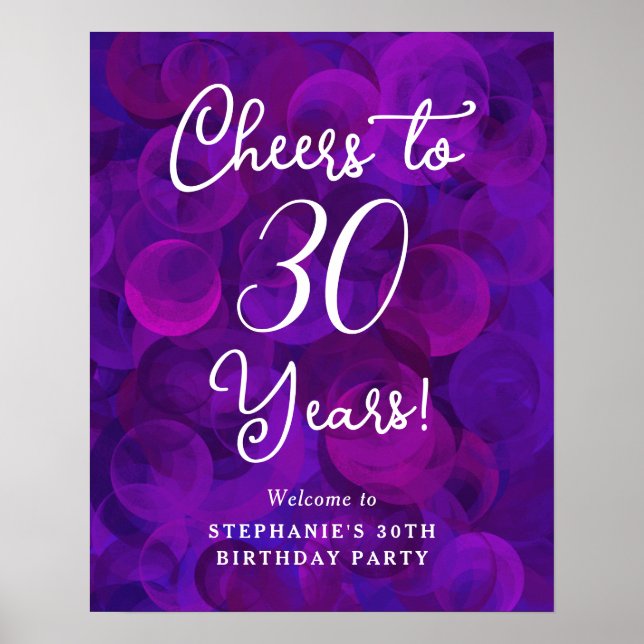 Elegant Purple Cheers to 30 Years 30th Birthday Poster (Front)