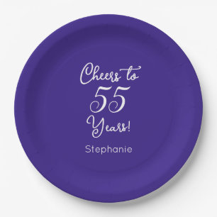 Elegant Purple Cheers to 55 Years 55th Birthday Paper Plate
