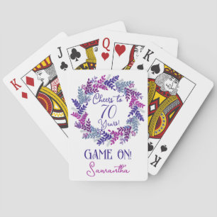 Elegant Purple Cheers to 70 Years Birthday Party Playing Cards