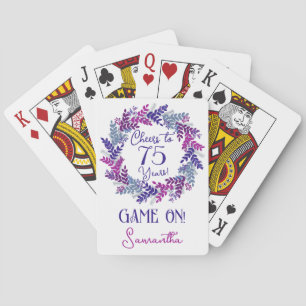 Elegant Purple Cheers to 75 Years Birthday Party Playing Cards