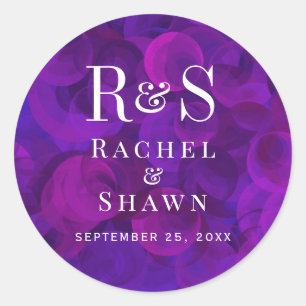 Elegant Purple Chic Modern Monogram Wedding Classic Round Sticker