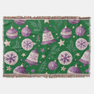 Elegant Purple Christmas Bells Throw Blanket