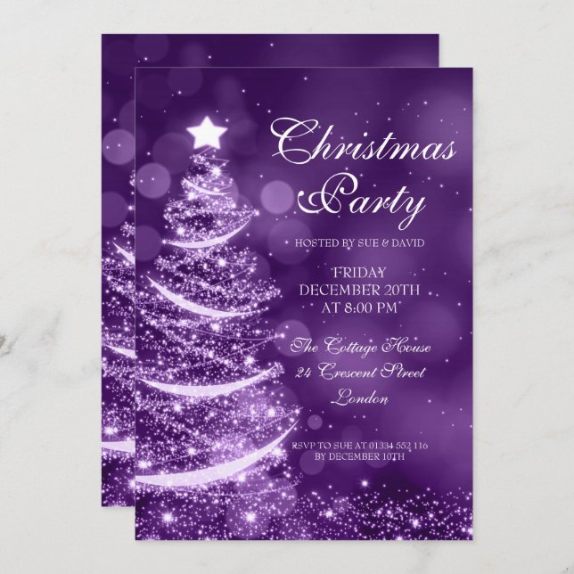 Elegant Purple Christmas Party Sparkle Invitation (Front/Back)