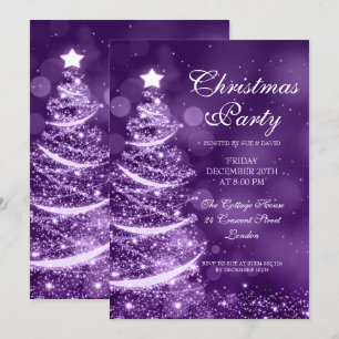 Elegant Purple Christmas Party Sparkle Invitation