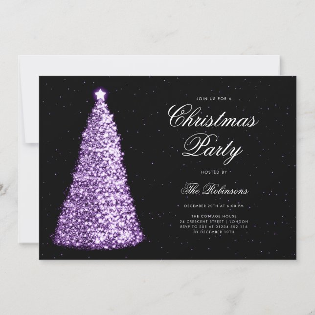 Élégant Purple Christmas Tree Invitation Menu du p (Devant)