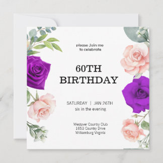 elegant purple colour 60TH Birthday Invitation