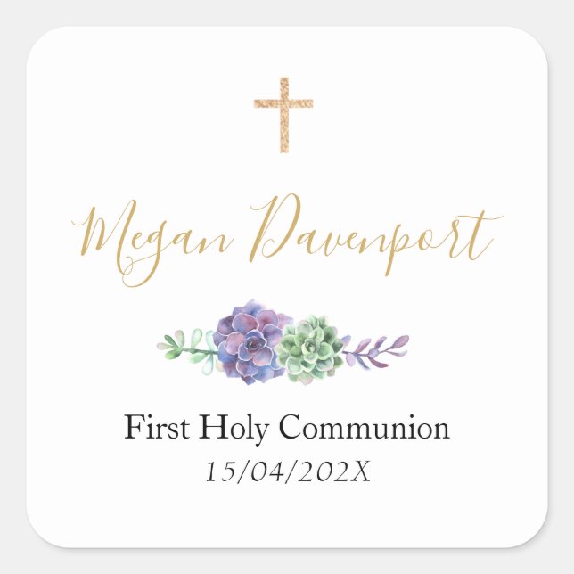 Elegant Purple Communion Favour Sticker (Front)