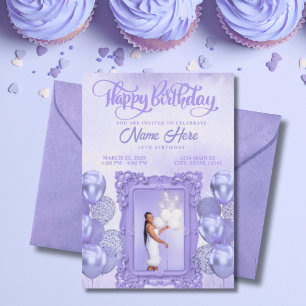 Elegant Purple Custom Photo Teen Birthday Invitation