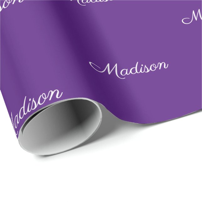 Elegant purple custom script Name birthday  Wrapping Paper (Roll Corner)