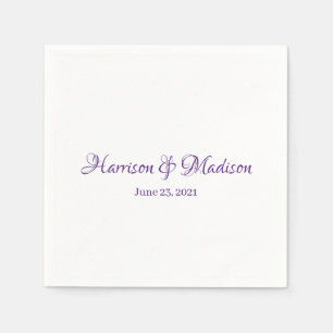 Elegant Purple Custom Script Names Date Wedding  Napkin
